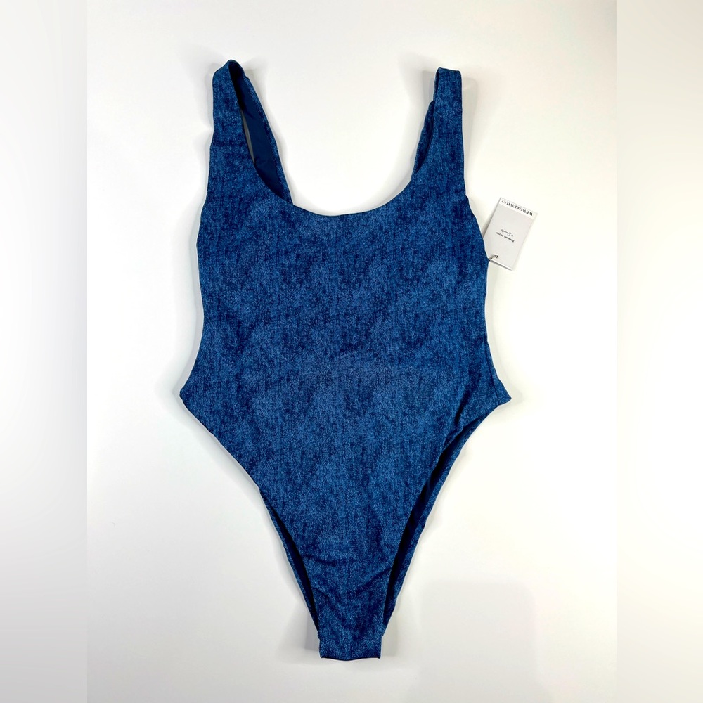 WeWoreWhat Scoop One-piece Swimsuit Denim Texture Dark Wash size Medium